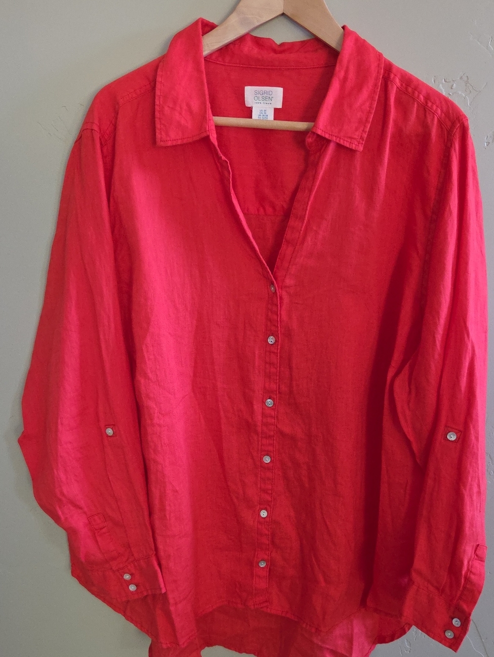 Sigrid Olsen Linen Button-Up Lagenloiok Shirt by Sigrid Olsen Size 3X Blouse
